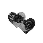 Mewmew Fleur du Mal black lace heart pasties – sexy nipple covers NZ, perfect with suspenders or sheer lingerie sets.
