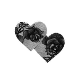 Mewmew Fleur du Mal black lace heart pasties – sexy nipple covers NZ, perfect with suspenders or sheer lingerie sets.