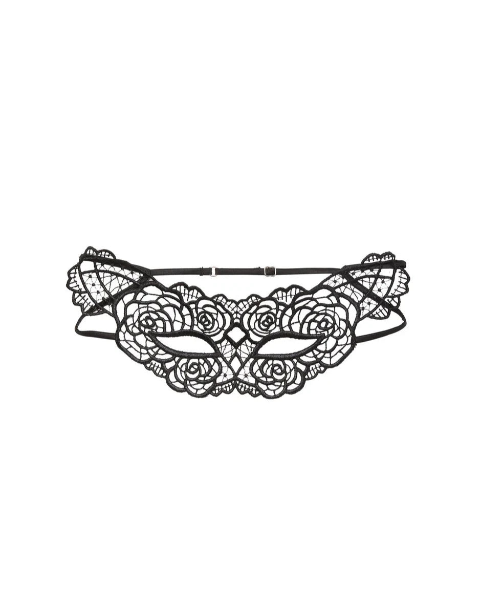 Mewmew Fleur du Mal rose guipure lace eye mask – delicate blindfold NZ, ideal for intimate play with lingerie, suspenders, and cat masks.