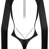 Black lace long sleeve backless bodysuit – elegant lingerie NZ, pairs perfectly with suspenders, fishnet stockings, and garters.