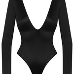 Black long sleeve open-back bodysuit – sexy lingerie NZ, ideal with suspenders, stockings, or sheer lace lingerie sets.