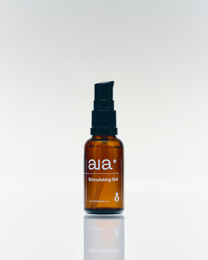 Aia* Stimulating Gel 15ml displayed on white background, showcasing its vegan, paraben-free, and cooling menthol-infused formula.