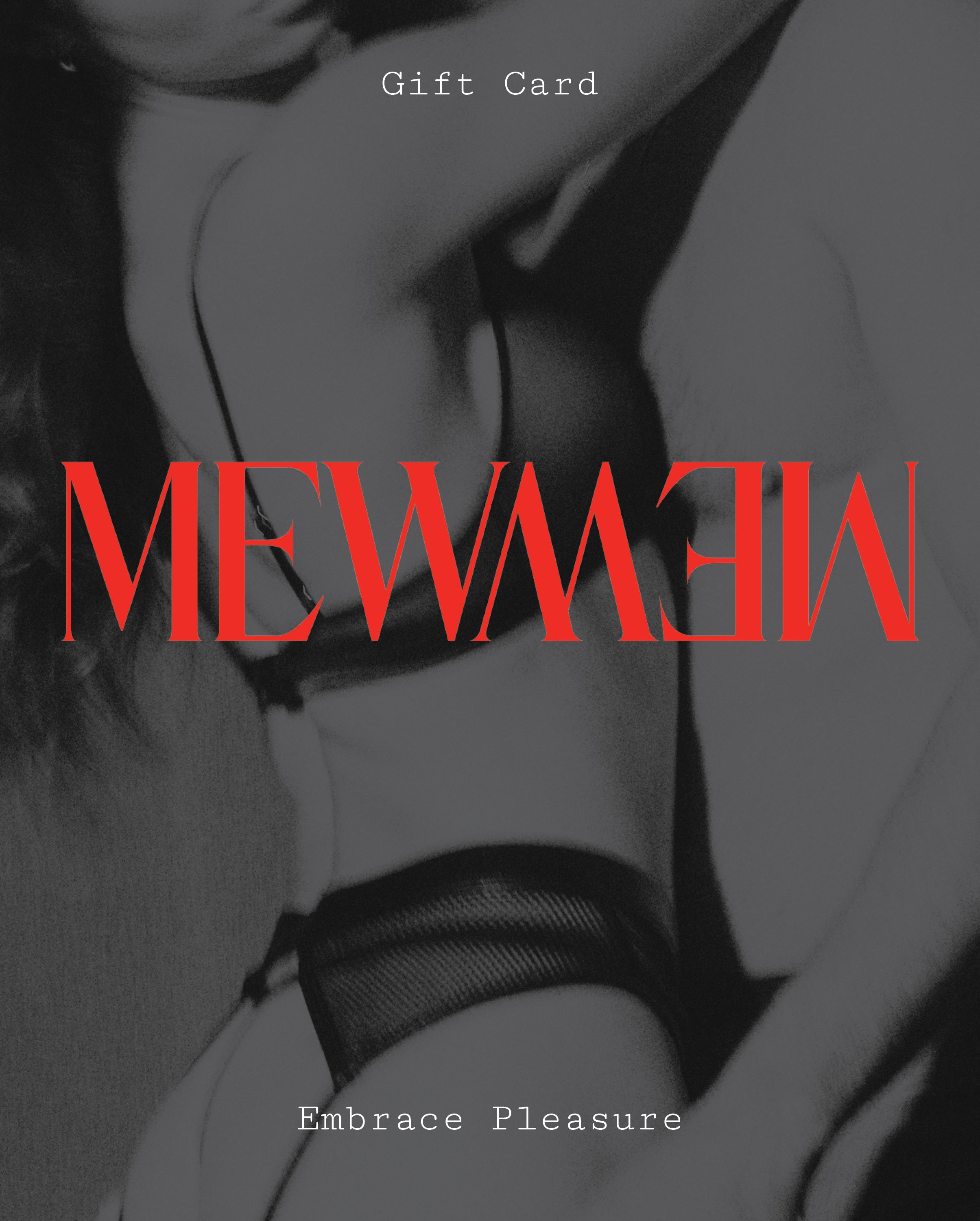 MEW MEW gift card featuring a minimalist design with the MewMew logo, ideal for gifting luxury lingerie and accessories.