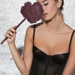 Bordeaux rose-shaped leather paddle – adult bondage accessory NZ, perfect with suspenders, blindfolds, cat mask, and lingerie sets.