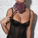 Bordeaux leather rose paddle – sensual adult accessory NZ, ideal for bondage play with blindfolds, lingerie, and suspenders.