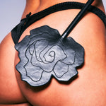 Mewmew Fleur du Mal leather rose paddle – luxury adult accessory NZ, ideal for intimate play with blindfolds, lingerie & suspenders.