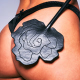 Mewmew Fleur du Mal leather rose paddle – luxury adult accessory NZ, ideal for intimate play with blindfolds, lingerie & suspenders.