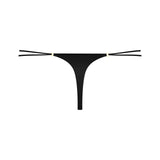 Back view showcasing the thong-style cut of the Maison Close French Kiss Straps Thong in black satin.