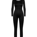 Black lace long sleeve open-back catsuit – elegant lingerie NZ, ideal with sheer bodysuits, suspenders, and flirty accessories.